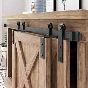 WEKIS Modern 3 FT <b>Mini</b> Cabinet Bypass Double Sliding Barn Door Hardware Track Kit Quiet Smooth Soundproof Steel Storage Window - Product Image 2