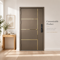 Porte d'entrée commerciale extérieure en acier inoxydable sur mesure avec panneau en polymère texturé sculpté, système poussoir-tiroir