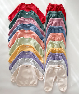 Базовый осенне-зимний комплект оверсайз унисекс для малышей: французский махровый спортивный костюм из 2 предметов, комплект для детей - Product Image 3