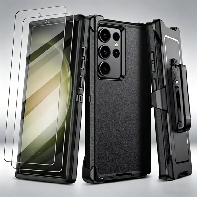 For S22 S23 Ultra High Quality Armor Design PC Material Shockproof Mobile Phone Cases Anti-Drop Belt Clip Holster Protection