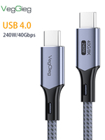 Cable VegGieg Thunderbolt 4 Compatible con USB4 de Función Completa, 240W PD3.1, Carga Rápida, 40Gbps, 8K60Hz, USB C a C