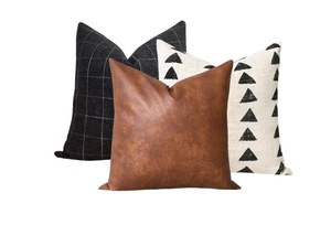 Custom Logo High Quality <b>Leather</b> Patchwork Pillow Decorate Farmhouse Couch <b>Cushion</b> Cover LPR-0023 - Product Image 5