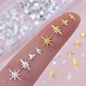 12 rejillas oro plata estrella Aleación de Metal Nail Art Charms Tetraptera Punta de manicura 3D DIY prensa brillante en decoración de <span class=keywords><strong>uñas</strong></span> metálicas - Product Image 6