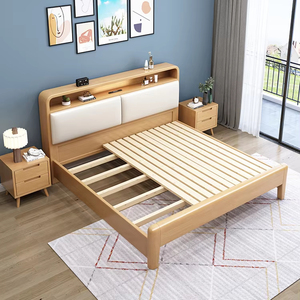 Cama Doble Escandinava de Madera de Nogal con Acabado en Goma, Cama King Size Simple para Dormitorio Camas de Madera Sengyiyao-H907 - Product Image 4