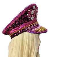 Casquette de Capitaine Rouge Unisexe Adulte avec Strass et Paillettes, Accessoire Fantaisie pour Carnaval, Festival de Musique, Soirée Thème, Activités Extérieures, Casquette Bling Rave