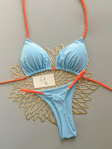 Costume da bagno bikini due pezzi da donna taglie forti in spandex/poliestere tinta unita, altamente elastico e resistente, con slip, ideale per vacanze al mare - Product Image 4