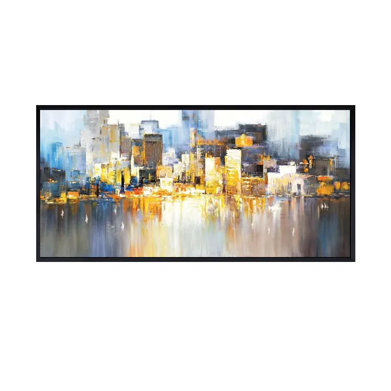 Cityscape Wall Art Modern City Building Painting Scenery Canvas Handmade Abstract Oil Painting For Home Decor Wall Framed Art