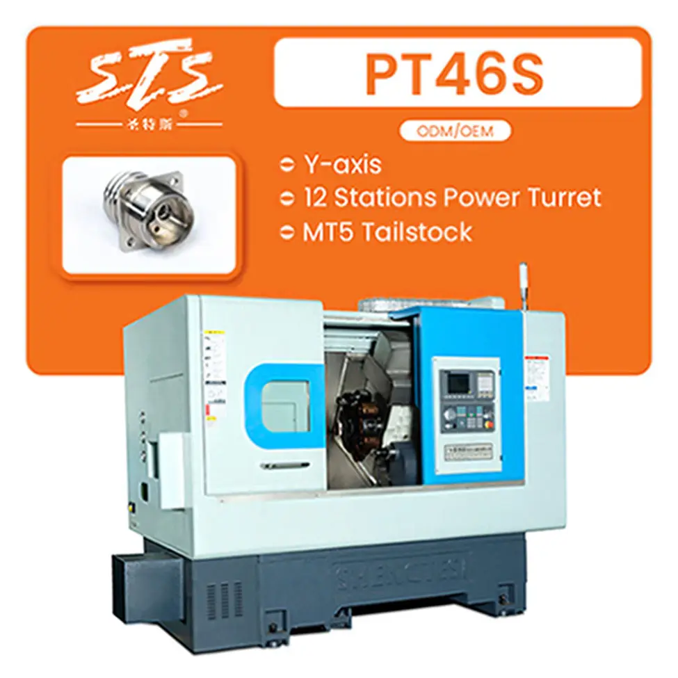 Torretta di potenza PT46S a 4 assi tornio Cnc semiautomatico Prower torretta PT46S con trasportatore a Chip