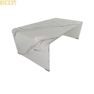 Tavolino da salotto in marmo rettangolare in vetro temperato piegato moderno in stile semplice per uso domestico