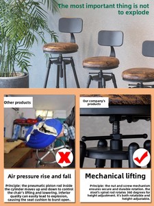Sgabello da Bar Girevole Regolabile <span class=keywords><strong>in</strong></span> <span class=keywords><strong>Altezza</strong></span> Quanchen, Stile Moderno Minimalista Retrò <span class=keywords><strong>in</strong></span> Ferro con Schienale per Arredamento Casa e Bar - Product Image 5