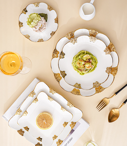 Assiettes en céramique de style nordique luxueuses avec bordure dorée en forme de papillon, bordures dorées, vente en gros pour mariage, restaurant, hôtel - Product Image 3