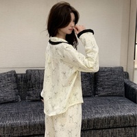 Pyjama Lijia 100% coton, style coréen, nœud papillon, à pois, ensemble de vêtements de détente en deux pièces pour femmes