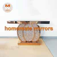 Table console en verre miroir LED RGB tendance avec miroir mural effet diamant écrasé pour salon