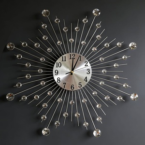 Modern Metal Crystal Wall <b>Clock</b> Silent Quartz Analog Round Single Face <b>Battery</b> Powered Living Room Decor - Product Image 3