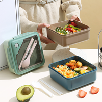 Lonchera Escolar Térmica a Prueba de Fugas con Juego de Cuchara y Tenedor, Lonchera Bento con Cubiertos para Niños