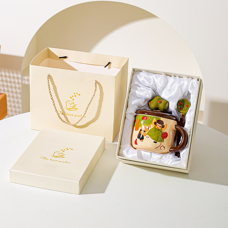 Apple tree-flower bear-beige gift box bag