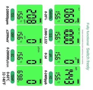 أجهزة تحليل درجة حرارة الماء الرقمية 8 في 1 PH TDS/<span class=keywords><strong>EC</strong></span>/PH/ORP ، أجهزة تحليل درجة حرارة الماء الغنية بالهيدروجين - Product Image 2