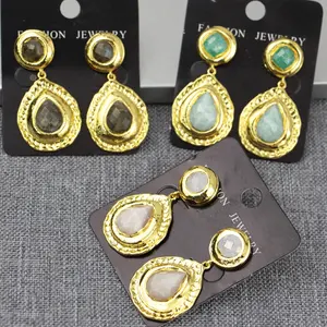 LS-A152 Stylish Natural Labradorite Rose Quartz Earring with Gold plated Earrings Fashion Drop Earrings Wholesale