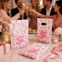 Sacs de courses en plastique Ysmile avec poignées longues, 5,7x7,9 pouces, nœud rose, sacs cadeaux pour petites entreprises, lot de 100
