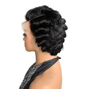 LIWANGLONG HAIR - Peluca Corta Rizada <span class=keywords><strong>de</strong></span> Cabello Humano 100% Remy, con Frente <span class=keywords><strong>de</strong></span> Encaje Transparente 13X4, Sin Pegamento, 130% <span class=keywords><strong>de</strong></span> Densidad - Product Image 3