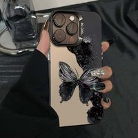 Nouvelle coque de téléphone portable en argent coloré à motif papillon pour iPhone 16 15 17 Pro Max, coque arrière transparente IMD