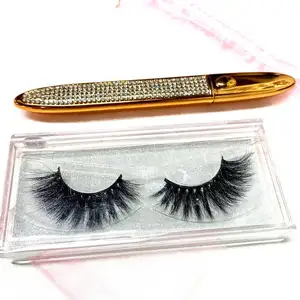 Wholesale 3d silk eyelashes 25mm mink eyelash with packaging box adhesive glue pen