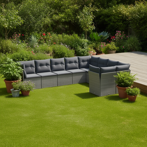 Conjunto de Sofás Modulares de Ratán Gris para Jardín, Muebles de Exterior para 10 Personas, Diseño Premium - Product Image 2