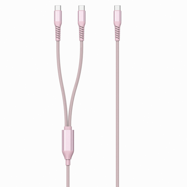 2 in 1 Charge Cable Double USB C with Nylon Jacket 140W CC Fast Charging Line for iPhone Dual Type C Power Supply Cord