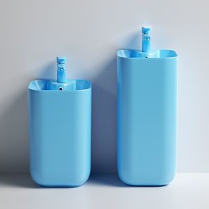 Lavabo Rectangular con Pedestal para Niños, Lavabo <span class=keywords><strong>Exterior</strong></span> de una Pieza, Diseño Moderno y Minimalista, Soporte para Grifo de Dos Orificios - Product Image 3