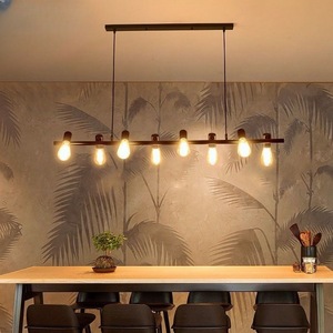 Unique Linear Pendant <b>Light</b> Stainless Steel 8 Bulbs For <b>Dining</b> Table Cafe Bar Office Industrial Style - Product Image 1