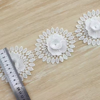 Zèle en gros couleurs personnalisées 3D fleur broderie strass cristal paillettes perles blanc dentelle garniture pour vêtements accessoires