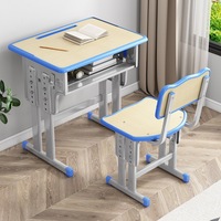 Ensemble de bureau et chaise réglables pour étudiants, structure en acier, mobilier scolaire ergonomique avec support pour livres pour salle de classe