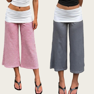 Shorts Bermuda Femme Été Rétro Imprimé Rayé Écologique Respirant Colorblock Tricot Extensible Coupe Ample Jambe Large Décontracté - Product Image 1