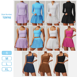 TZ8782 2-teilige Tennis kleider für Frauen Falten rock mit hoher Taille Sets mit quadratischem Hals Workout Crop Tank Tops Golf Gym Rock - Product Image 5