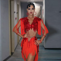 Robe de scène de danse latine pour femmes, robe à paillettes et franges sur mesure haut de gamme, robe de danse Samba latine, costume de compétition