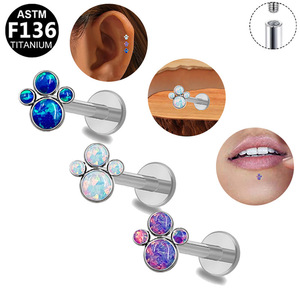 Clous d'oreilles en titane avec cristaux pour piercing du cartilage et des lèvres, bijoux en alliage de titane ASTM F136, design géométrique, usage quotidien - Product Image 4