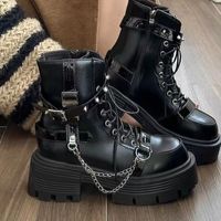 Bottes courtes noires pour femmes, style britannique, à semelle épaisse, tendance, pour moto, style cool et élégant