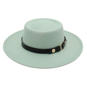 Chapeau Fedora d'hiver européen chaud couleur unie à grand bord en feutre chapeau de Jazz haut plat style rétro pour femmes en polyester/coton tissu - Product Image 2