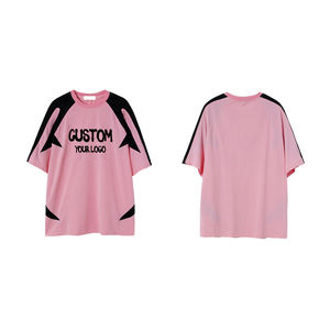 KingSen High Quality <b>Women's</b> Silk Screen Printed Pink Jersey T-<b>shirts</b> Color Block Oversized <b>Loose</b> Summer Quick Dry Breathable - Product Image 5