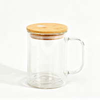Mug à bière en verre transparent à double paroi de 15 oz avec poignée, couvercle en bambou et paille, idéal pour les fêtes et les réunions de famille