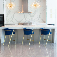 Tabourets de bar en velours au design moderne avec pieds en acier inoxydable doré, chaise élégante pour îlot de cuisine, mobilier de bar, mobilier de salle à manger