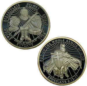 METTRE sur la pièce entière de l'armure de Dieu, Échantillons gratuits ÉPHÉSIENS 6:13-17 Pièces en métal doré - Product Image 1