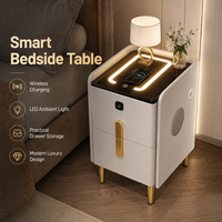 Table de chevet intelligente moderne avec chargeur sans fil, lumière ambiante LED, 2 tiroirs, table de chevet pour chambre à coucher, maison, appartement