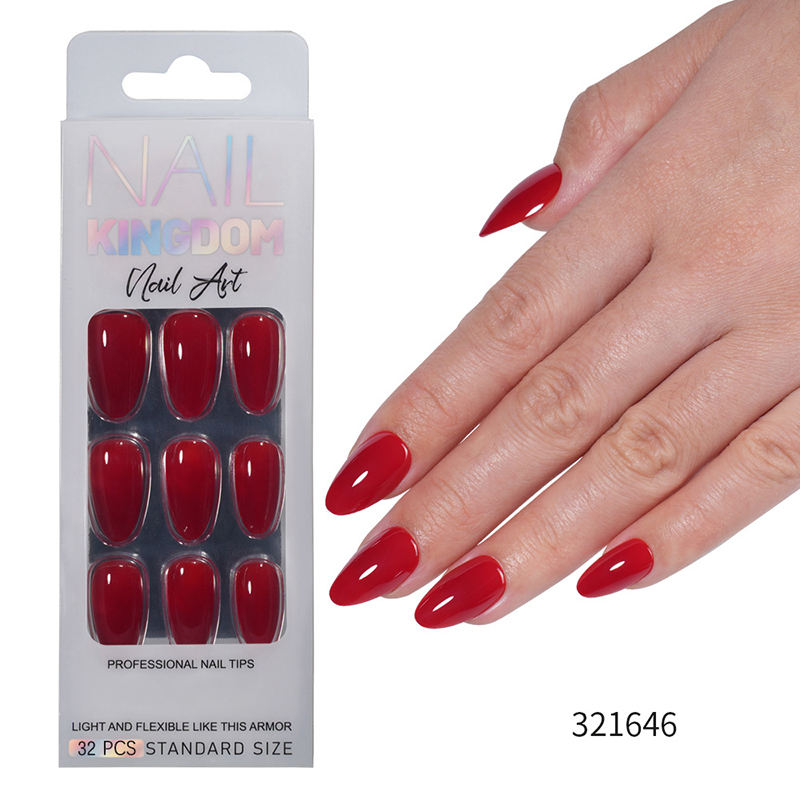 32pcs Almond Shaped Handmade Gel Press-On Nails Solid Color Artificial Fingernails for Nail Art Salon for Finger Application