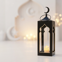 Décoration du Ramadan 2027, lanterne à bougie en métal noir en forme de mosquée pour la maison et les événements
