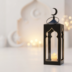 Décoration du Ramadan 2027, lanterne à bougie en métal noir en forme de mosquée pour la maison et les événements - Product Image 1