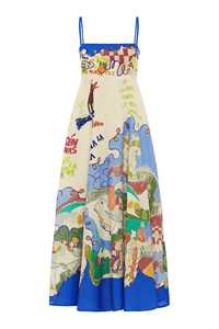 Kadın yaz rahat uzun kolsuz spagetti kayışı çiçek Maxi elbise Polyester Flowy Hem tatlı stil dokuma çok renkler ile - Product Image 5
