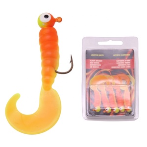 <span class=keywords><strong>Set</strong></span> de 5 señuelos de pesca de plástico blando pre-armados con cola rizada, tipo grub, con cabeza de jig y cebo de lombriz - Product Image 1