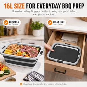 Lot de 2 bacs de préparation BBQ pliables XL avec planche à découper intégrée, couvercle et passoire – Mariner, égoutter et préparer – Grand récipient alimentaire sécurisé - Product Image 4