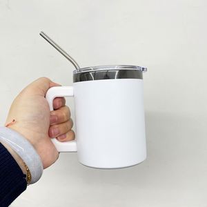 Coffee Cup Laser Engrave 10Oz Tumbler <b>Mug</b> Removable Handle With Straws - Product Image 3